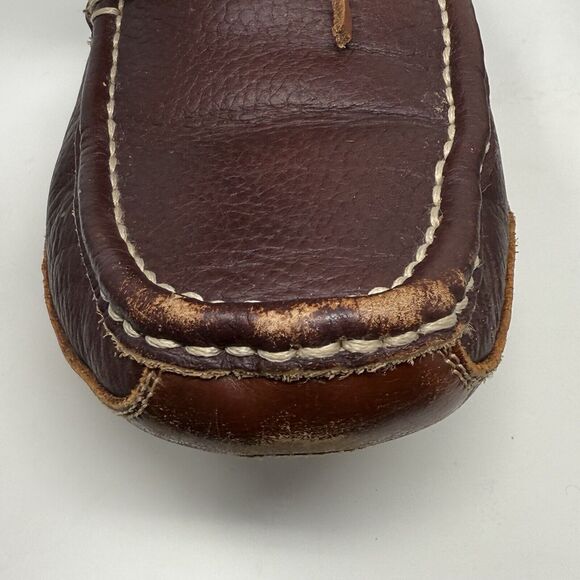 Cabelas Oil Tanned Leather Slippers Mens 9 M Sherpa Lined Moccasin Loafers - Picture 4 of 16